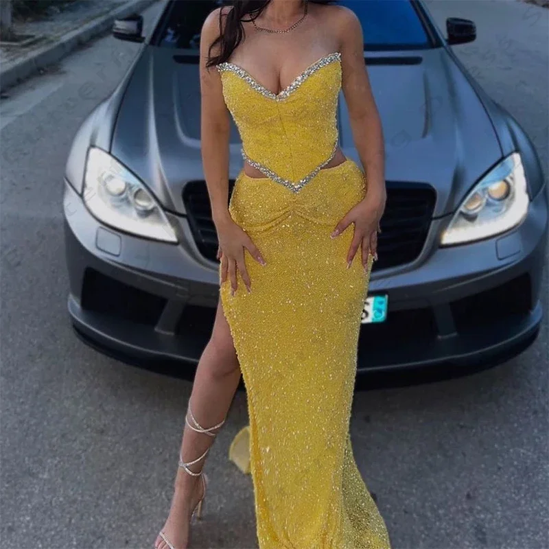 Sexy Mermaid Evening Dresses For Woman Fascinating Sparkling Beading Beautiful Off The Shoulder Side Split Simple Prom Gowns Sexy Mermaid Evening Dresses For Woman Fascinating Sparkling Beading Beautiful Off The Shoulder Side Split Simple Prom Gowns