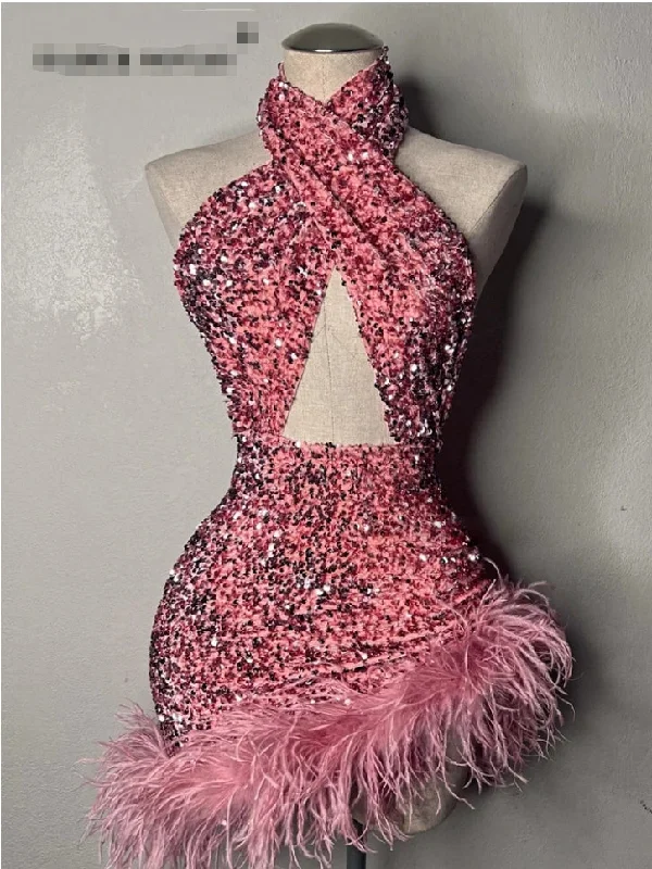 Long Sexy Hot Pink Women's Prom Dresses with Ostrich Feather Cocktail Dress Vestido De Fiesta Long Sexy Hot Pink Women's Prom Dresses with Ostrich Feather Cocktail Dress Vestido De Fiesta