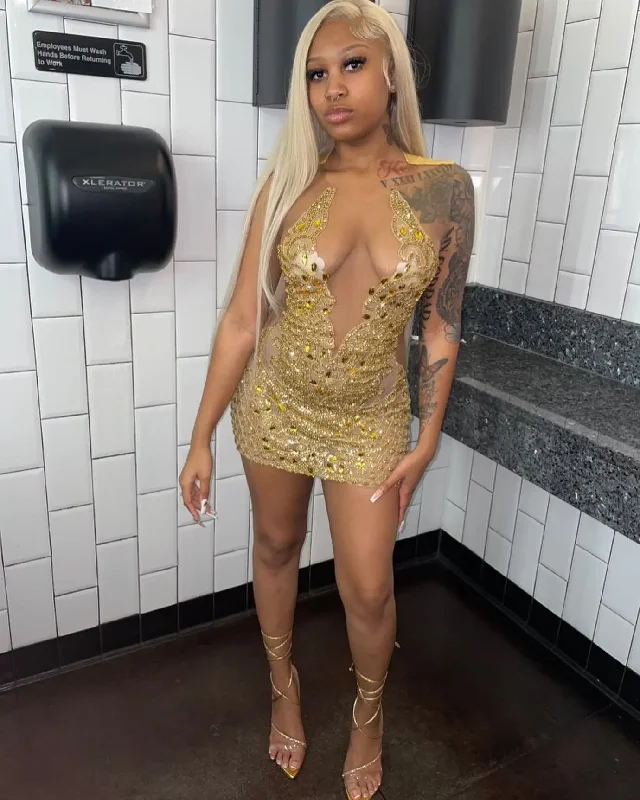 Gold Diamond Prom Dresses For Women Sheer Neck Beading Party Gowns Fitted Women Birthday Dress Vestidos De Graduación Gold Diamond Prom Dresses For Women Sheer Neck Beading Party Gowns Fitted Women Birthday Dress Vestidos De Graduación