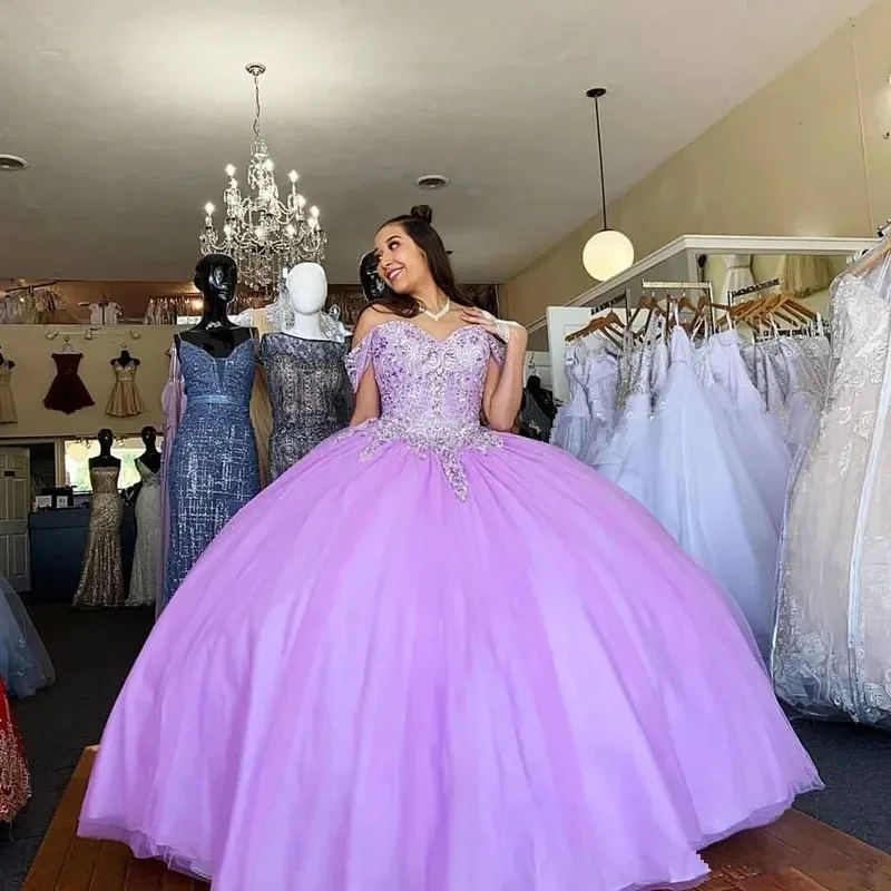 Lilac Off-Shoulder Quinceanera Dresses Vestidos De 15 Anos Appliques Beading Sweet 16 Birthday Princess Party Gowns Lilac Off-Shoulder Quinceanera Dresses Vestidos De 15 Anos Appliques Beading Sweet 16 Birthday Princess Party Gowns