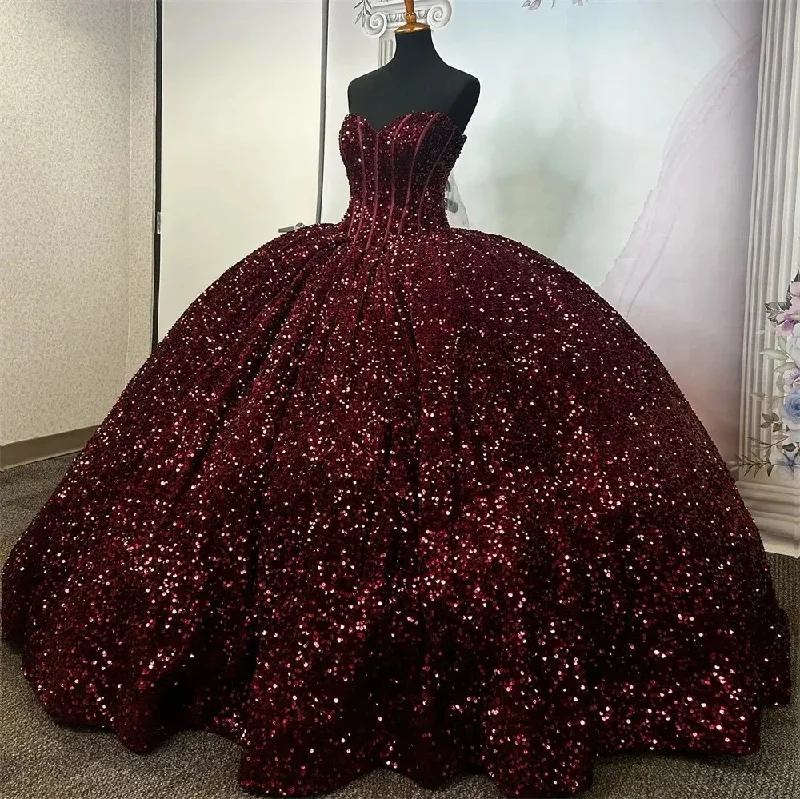 Burgundy Sequin Corset Quinceanera Dresses Ball Gown Sweetheart Princess Plus Size Prom Party Gowns For Sweet 16 Dresses ve Burgundy Sequin Corset Quinceanera Dresses Ball Gown Sweetheart Princess Plus Size Prom Party Gowns For Sweet 16 Dresses ve