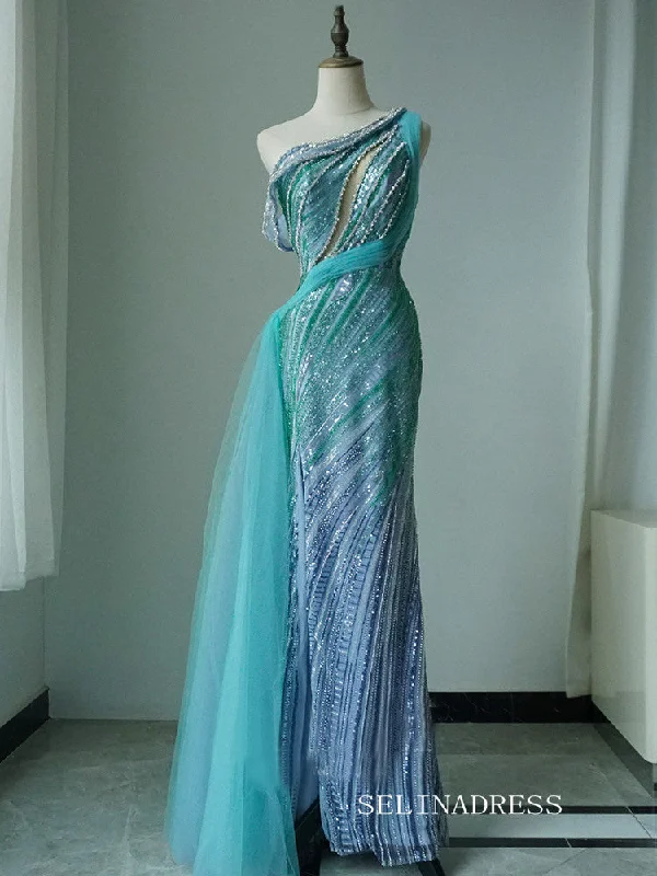 Sheath/Column One Shoulder Beaded Prom Dress High Quality Evening Gowns CN001