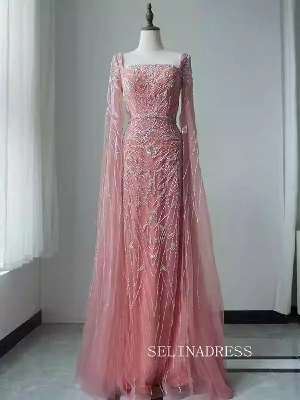 Mermaid Dubai Evening Dresses Cape Sleeves Beaded Luxury Wedding Party Gowns For Women ALI001 Mermaid Dubai Evening Dresses Cape Sleeves Beaded Luxury Wedding Party Gowns For Women ALI001
