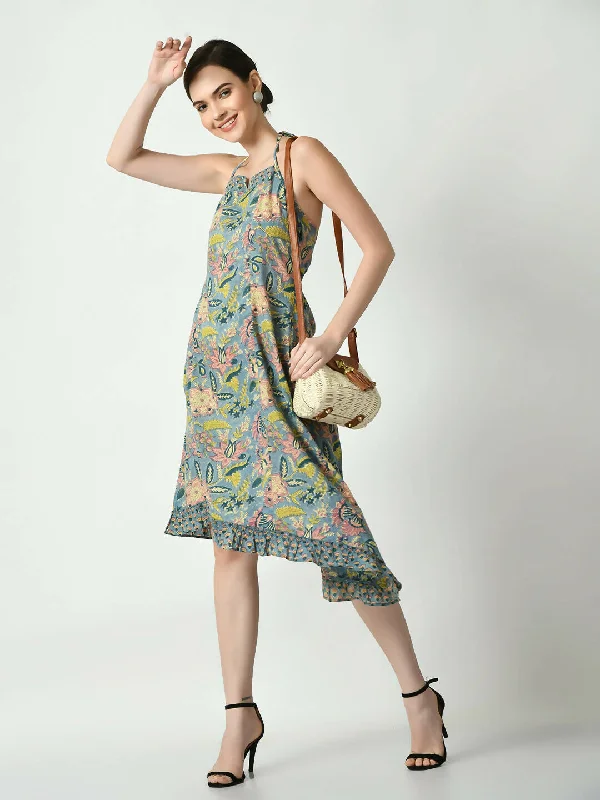 Myshka Women's Multi Floral Printed Fit and Flare Dress