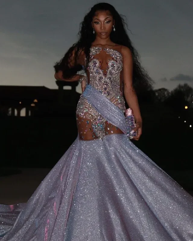 Gliter Mermaid Prom Dresses For Black Girls Rheinstone Beading African Women Pageant Party Gowns Vestido De Graduación Gliter Mermaid Prom Dresses For Black Girls Rheinstone Beading African Women Pageant Party Gowns Vestido De Graduación