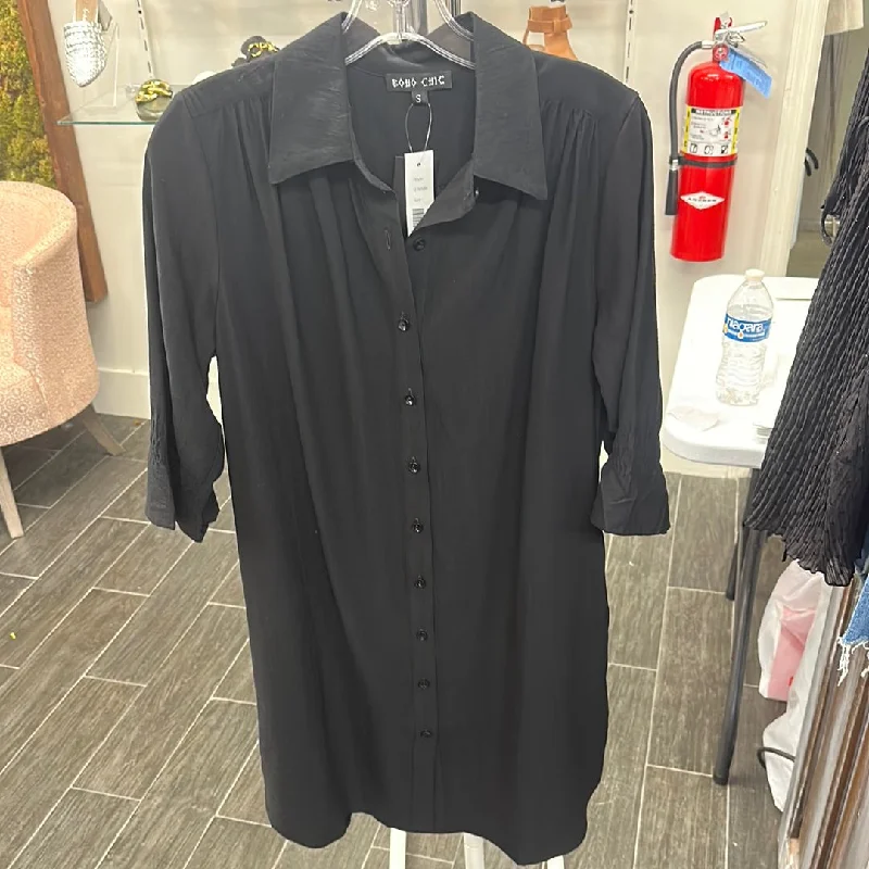BUTTON UP COLLAR RUCHED SLEEVE DRESS