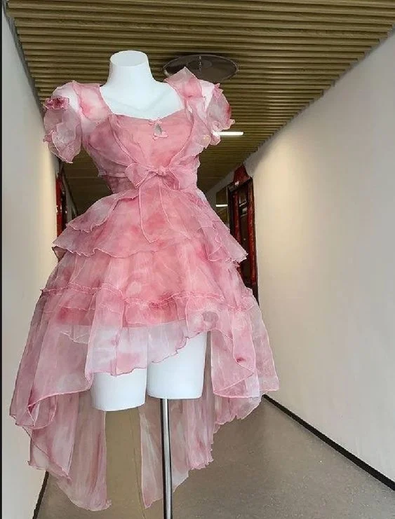 Sweet Pink Tulle Layered Homecoming Dress Cute Short Prom Dress cc1721