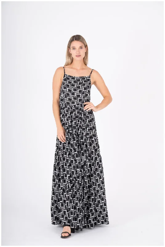 M Made in Italy – Ladies Woven Slip Dress – Black Combo