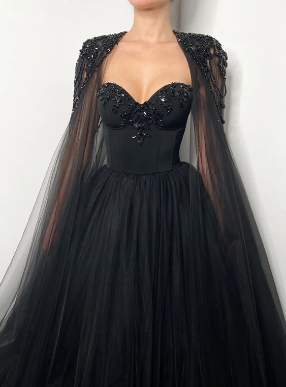 Black Gothic crystal beaded corset wedding tulle dress, elegant beaded alternive bride dress, long black cape black prom dress c2895 Black Gothic crystal beaded corset wedding tulle dress, elegant beaded alternive bride dress, long black cape black prom dress c2895