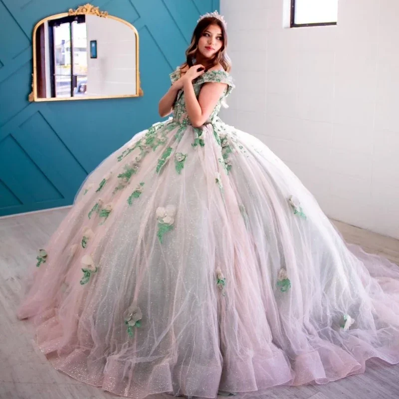Sexy V-Neck Sweet 16 Quinceanera Dress Off Shoulder Appliquéd Flower Ball Gown Princess Party Birthday Dress Vestidos De Sexy V-Neck Sweet 16 Quinceanera Dress Off Shoulder Appliquéd Flower Ball Gown Princess Party Birthday Dress Vestidos De