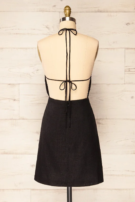 Gomati | Black Backless Short Halter Dress