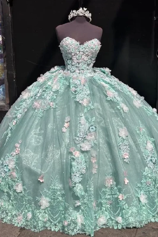 Luxury Light Green Ball Gown Sweetheart Neck Tulle Appliques Birthday Quinceanera Dress cc2390 Luxury Light Green Ball Gown Sweetheart Neck Tulle Appliques Birthday Quinceanera Dress cc2390