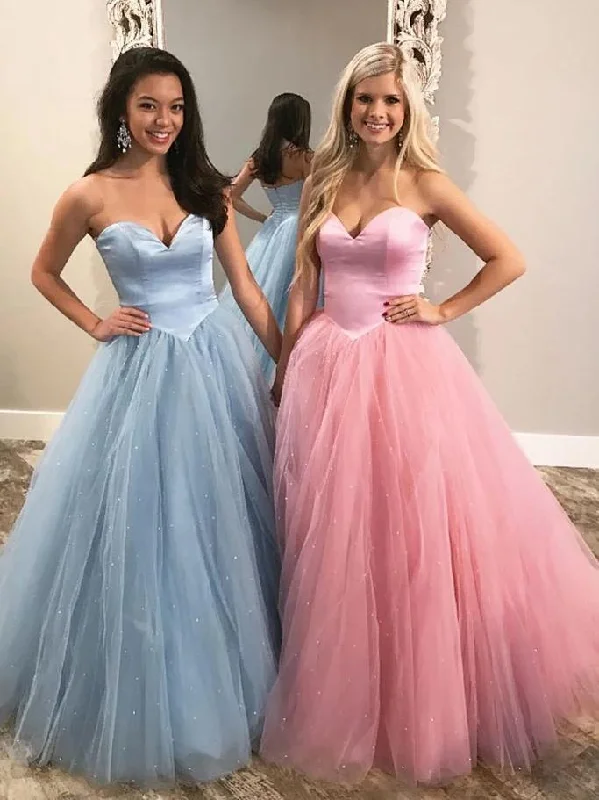Chic A-line Sweetheart Long Prom Dresses Tulle Evening Dress KPS25245