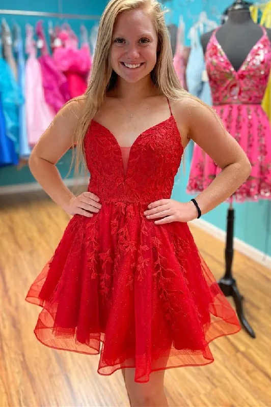 Red Spaghetti Strap Above Keen Starry Tulle Homecoming Dress Graduation Dresses c3383 Red Spaghetti Strap Above Keen Starry Tulle Homecoming Dress Graduation Dresses c3383