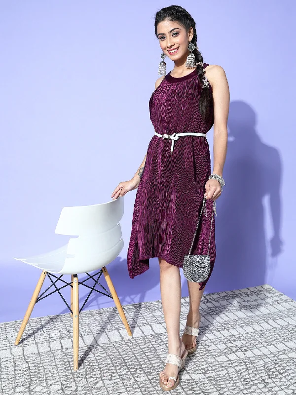 InWeave Women's Wine Pleated Dress