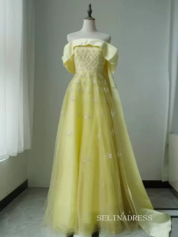 A-line Strapless Yellow Prom Dress High Quality Evening Gowns CN002