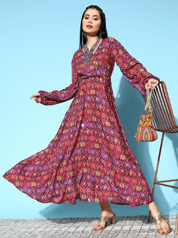 InWeave Women's Wine Edgy Print Dress