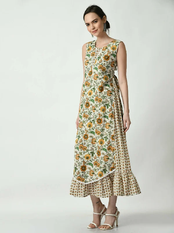 Myshka Women's Multi Floral Printed Gown Dress