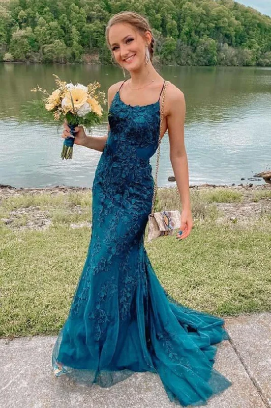 Tulle Lace Mermaid Spaghetti Straps Prom Dresses, Long Formal Dress,event dresses elegant cc350 Tulle Lace Mermaid Spaghetti Straps Prom Dresses, Long Formal Dress,event dresses elegant cc350