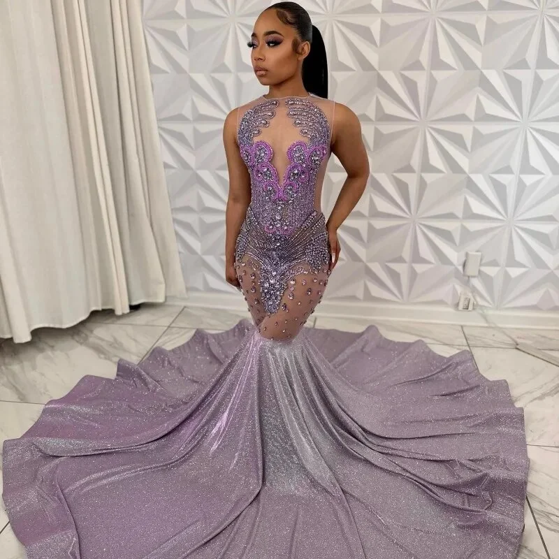 Luxury Diamond Prom Dresses 2024 Sheer Neck Rhinestone Sequin Party Gowns Black Girls Mermaid Evening Dress Vestidos De Festa Luxury Diamond Prom Dresses 2024 Sheer Neck Rhinestone Sequin Party Gowns Black Girls Mermaid Evening Dress Vestidos De Festa