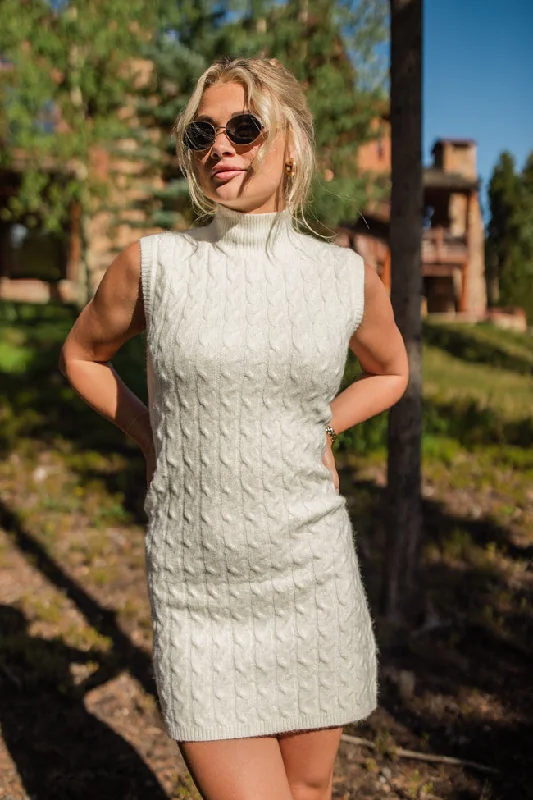 All Your Love Ivory Turtleneck Cable Knit Sweater Dress