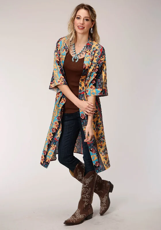 WOMENS  PRINT POLY CREPE KIMONO CARDIGAN