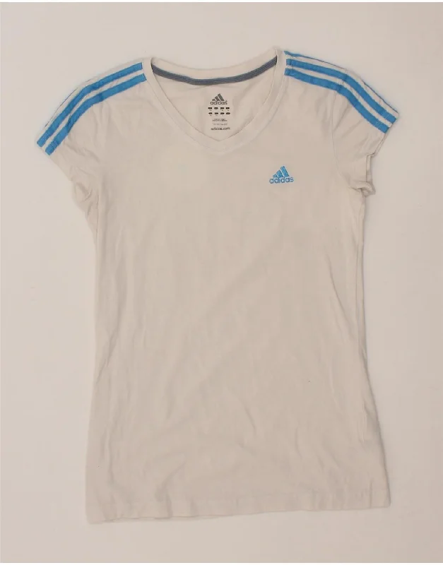ADIDAS Womens T-Shirt Top UK 12 Medium White Cotton Hooded Caped Shawl Collar
