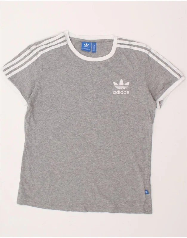 ADIDAS Womens T-Shirt Top UK 8 Small Grey Cotton Polka Dot Checkered Tartan