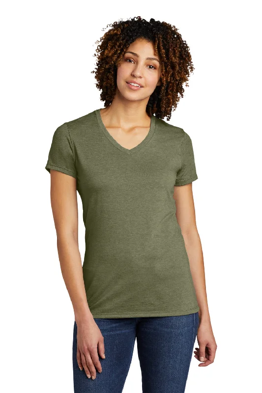 Allmade Womens Short Sleeve V-Neck T-Shirt - Olive You Green Asymmetrical Pockets Print Allmade Womens Short Sleeve V-Neck T-Shirt - Olive You Green Asymmetrical Pockets Print