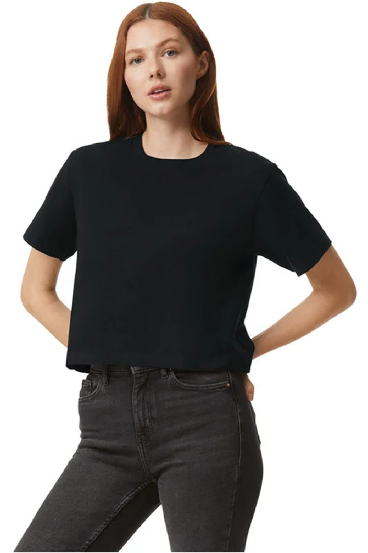 American Apparel Womens Fine Jersey Boxy Short Sleeve Crewneck T-Shirt - Black Ribbed Striped Patterned American Apparel Womens Fine Jersey Boxy Short Sleeve Crewneck T-Shirt - Black Ribbed Striped Patterned