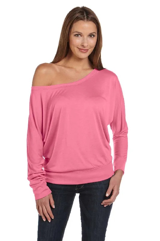 Bella + Canvas Womens Flowy Off Shoulder Long Sleeve Wide Neck T-Shirt - Neon Pink Zippered Front Buttoned Front Snap Front Bella + Canvas Womens Flowy Off Shoulder Long Sleeve Wide Neck T-Shirt - Neon Pink Zippered Front Buttoned Front Snap Front