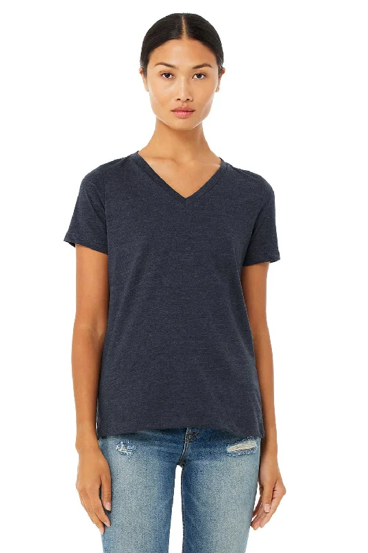 Bella + Canvas Womens Relaxed Jersey Short Sleeve V-Neck T-Shirt - Heather Navy Blue Satin Blend Silk Blend Wool Blend Bella + Canvas Womens Relaxed Jersey Short Sleeve V-Neck T-Shirt - Heather Navy Blue Satin Blend Silk Blend Wool Blend