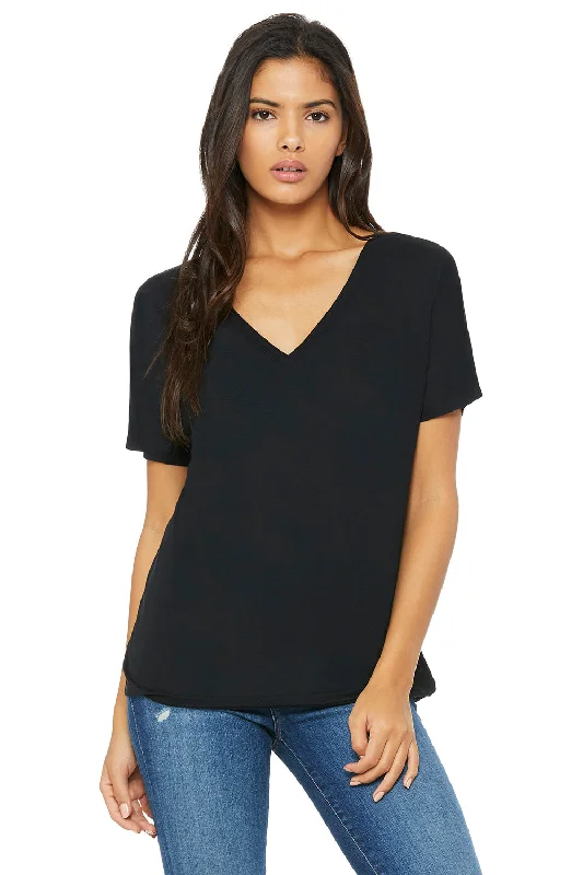 Bella + Canvas Womens Slouchy Short Sleeve V-Neck T-Shirt - Black Nylon Fabric Polyester Fabric Spandex Fabric Bella + Canvas Womens Slouchy Short Sleeve V-Neck T-Shirt - Black Nylon Fabric Polyester Fabric Spandex Fabric