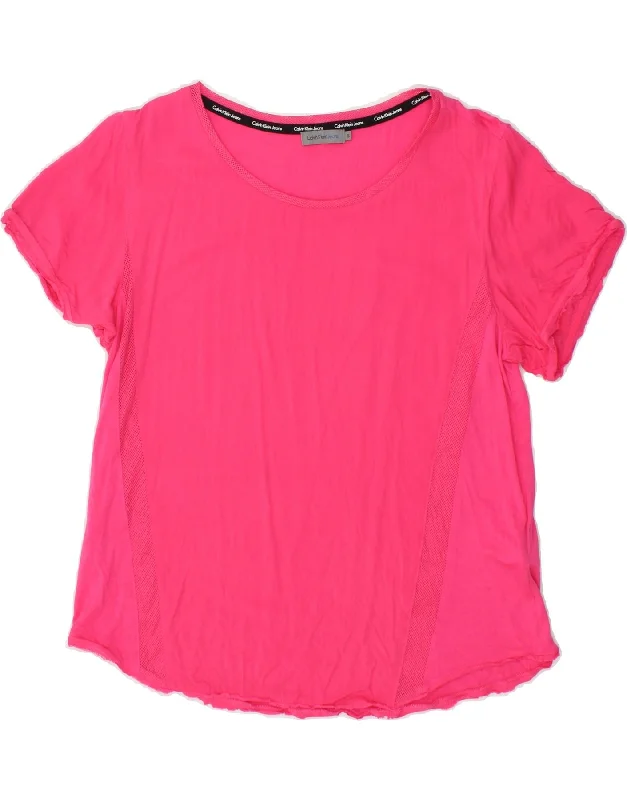 CALVIN KLEIN Womens T-Shirt Top UK 10 Small Pink Polyester Collared T-Shirt Boat Neck A-Line CALVIN KLEIN Womens T-Shirt Top UK 10 Small Pink Polyester Collared T-Shirt Boat Neck A-Line