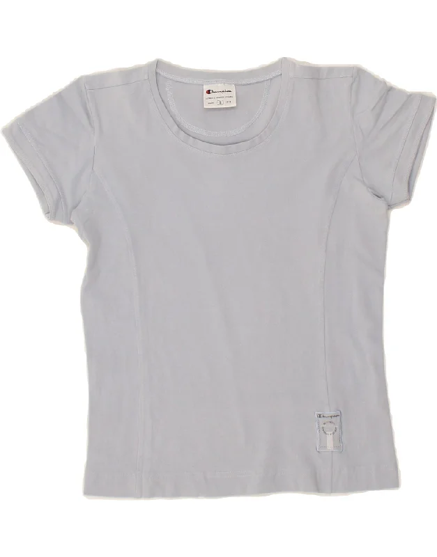 CHAMPION Womens T-Shirt Top UK 10 Small Blue Print Jacquard Patchwork