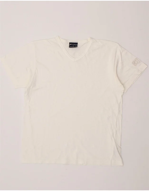CHAMPION Womens T-Shirt Top UK 18 XL White Cotton Welt Pockets Slit Pockets