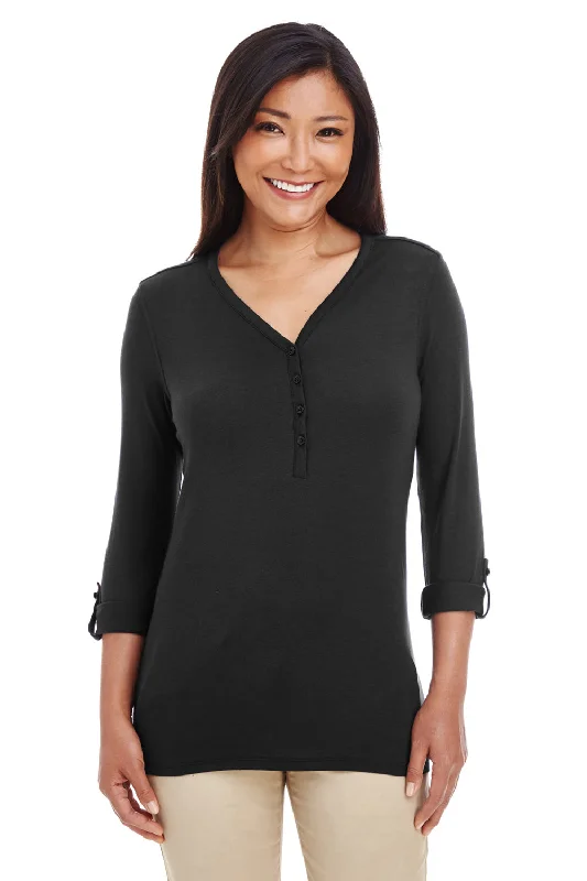 Devon & Jones Womens Perfect Fit Long Sleeve V-Neck T-Shirt - Black Houndstooth Herringbone Solid Devon & Jones Womens Perfect Fit Long Sleeve V-Neck T-Shirt - Black Houndstooth Herringbone Solid