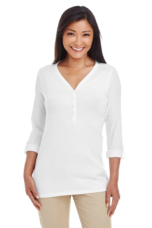 Devon & Jones Womens Perfect Fit Long Sleeve V-Neck T-Shirt - White Spandex Blend Rayon Blend Denim Blend Devon & Jones Womens Perfect Fit Long Sleeve V-Neck T-Shirt - White Spandex Blend Rayon Blend Denim Blend