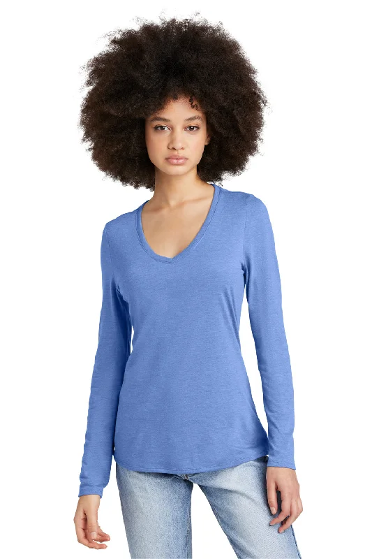 District Womens Perfect Tri Long Sleeve V-Neck T-Shirt - Maritime Blue Frost Sequined Glittery Shiny District Womens Perfect Tri Long Sleeve V-Neck T-Shirt - Maritime Blue Frost Sequined Glittery Shiny