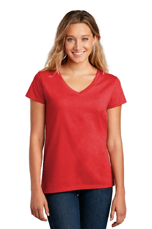 District Womens Re-Tee Short Sleeve V-Neck T-Shirt - Ruby Red Chenille Brocade Lace
