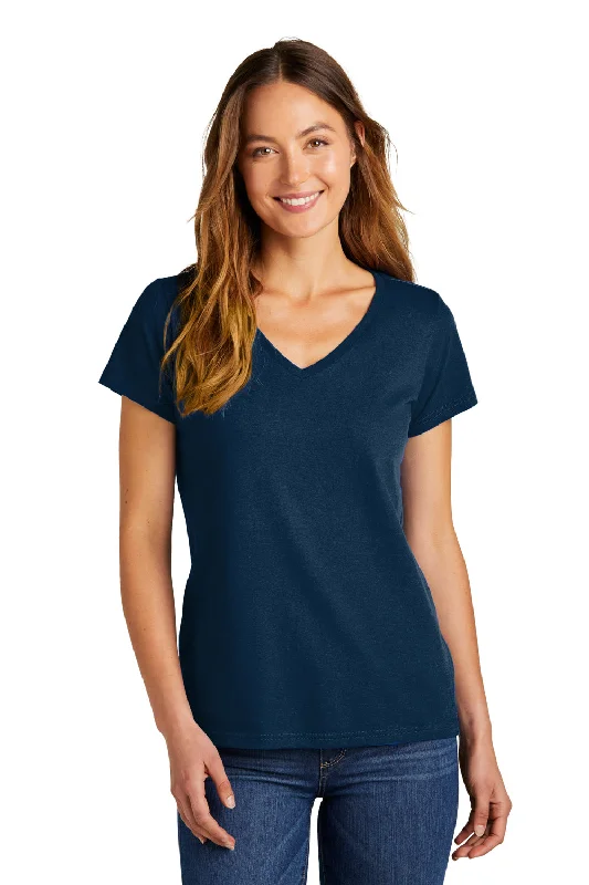 District Womens The Concert Short Sleeve V-Neck T-Shirt - New Navy Blue Real Fur Shearling Chenille