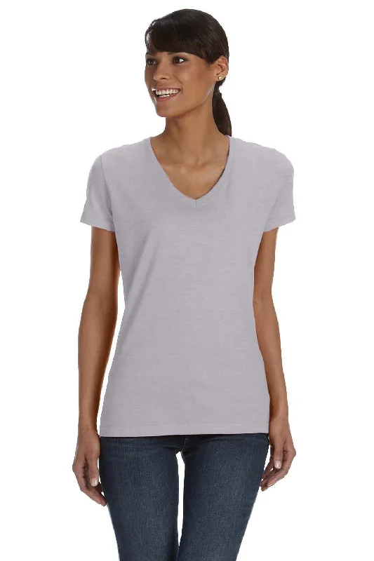Fruit Of The Loom Womens HD Jersey Short Sleeve V-Neck T-Shirt - Heather Grey Cotton Fabric Linen Fabric Terry Fabric Fruit Of The Loom Womens HD Jersey Short Sleeve V-Neck T-Shirt - Heather Grey Cotton Fabric Linen Fabric Terry Fabric