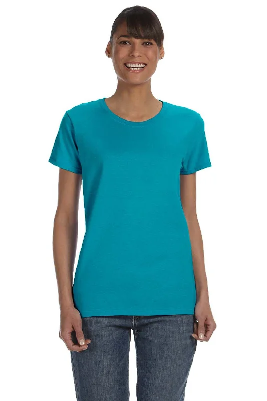Gildan Womens Short Sleeve Crewneck T-Shirt - Tropical Blue Silk Blend Satin Velvet