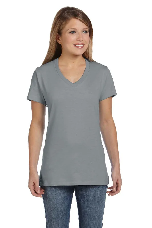 Hanes Womens Nano-T Short Sleeve V-Neck T-Shirt - Vintage Grey - Closeout Casual Formal Business Hanes Womens Nano-T Short Sleeve V-Neck T-Shirt - Vintage Grey - Closeout Casual Formal Business