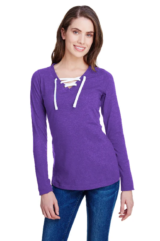 LAT Womens Fine Jersey Lace Up Long Sleeve V-Neck T-Shirt - Vintage Purple Boxy Fit Fitted Loose LAT Womens Fine Jersey Lace Up Long Sleeve V-Neck T-Shirt - Vintage Purple Boxy Fit Fitted Loose