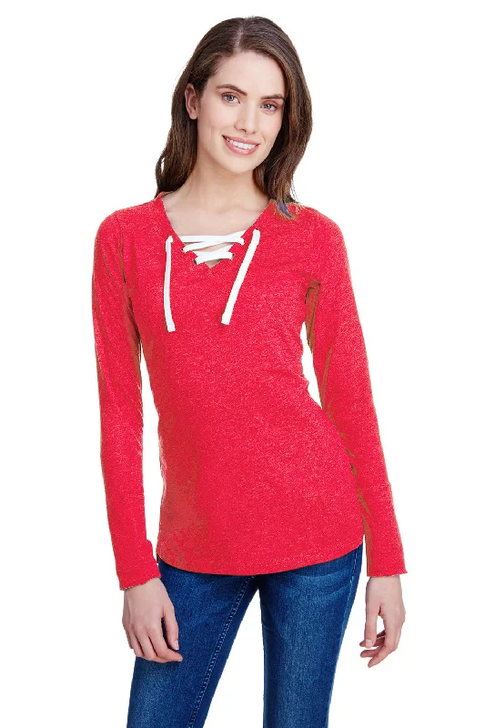 LAT Womens Fine Jersey Lace Up Long Sleeve V-Neck T-Shirt - Vintage Red Fitted T-Shirt Seamless Stretchy LAT Womens Fine Jersey Lace Up Long Sleeve V-Neck T-Shirt - Vintage Red Fitted T-Shirt Seamless Stretchy