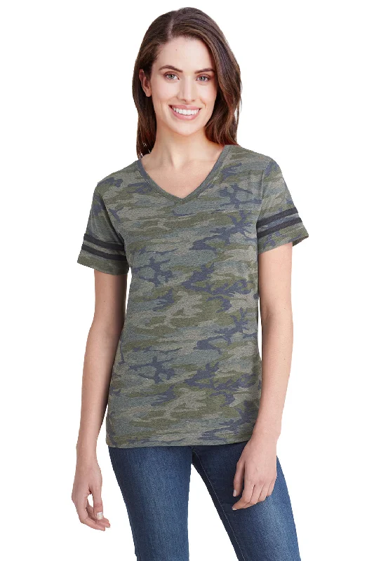 LAT Womens Fine Jersey Short Sleeve V-Neck T-Shirt - Vintage Camo/Smoke Grey Fashionable Trendy Casual LAT Womens Fine Jersey Short Sleeve V-Neck T-Shirt - Vintage Camo/Smoke Grey Fashionable Trendy Casual