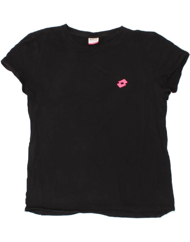 LOTTO Womens T-Shirt Top UK 18 XL Black Cotton Print Jacquard Patchwork