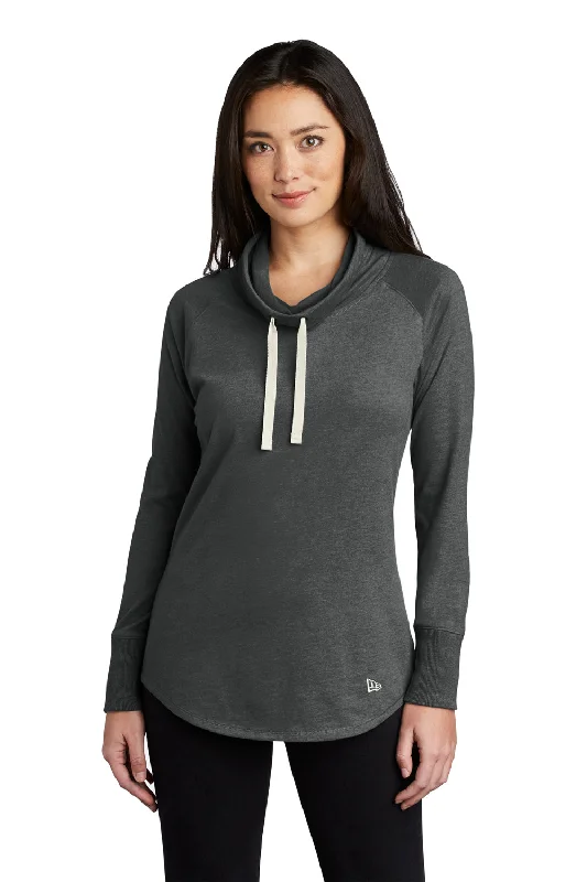 New Era Womens Long Sleeve Cowl Neck T-Shirt - Heather Black Terry Blend Velvet Blend Canvas Blend New Era Womens Long Sleeve Cowl Neck T-Shirt - Heather Black Terry Blend Velvet Blend Canvas Blend