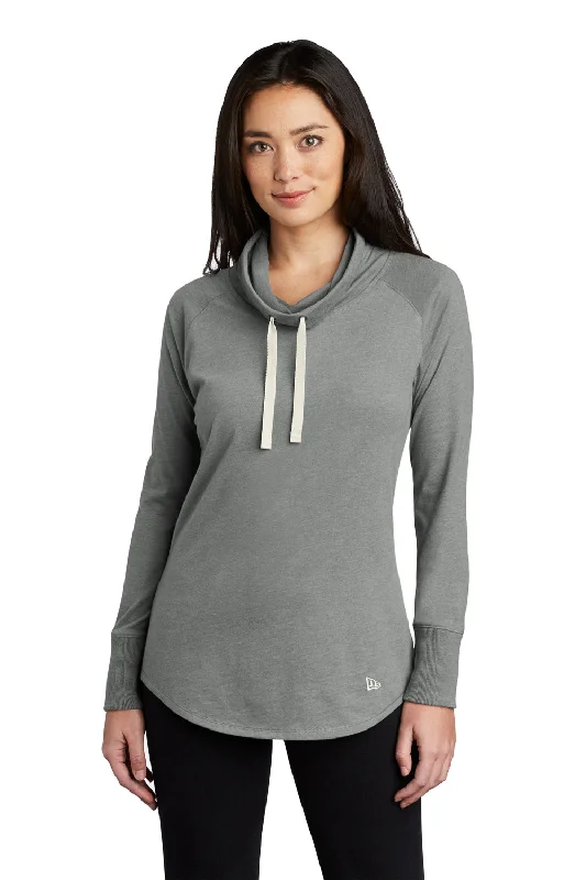 New Era Womens Long Sleeve Cowl Neck T-Shirt - Heather Shadow Grey Beaded Sequined Faux Fur New Era Womens Long Sleeve Cowl Neck T-Shirt - Heather Shadow Grey Beaded Sequined Faux Fur